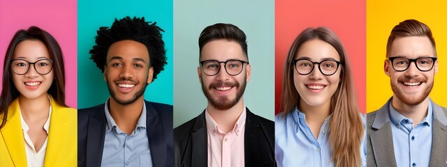 Successful Diverse Young Professionals Posing in Studio on Colorful Backgrounds