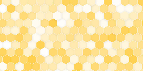 Hexagon Beehive honeycomb pattern wall yellow and white. Seamless pattern of the hexagon marble. Vector design.