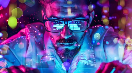 Visionary Computer Scientist Immersed in Vibrant Digital Realm of Innovation and