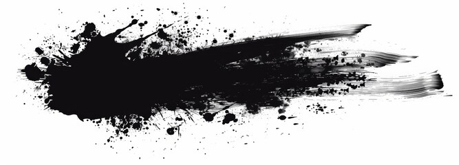 Black ink splatter on a white background