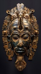 Obraz premium Capture the essence of legendary gold artifacts through a frontal view design, emphasizing their intricate details and cultural importance Ensure 