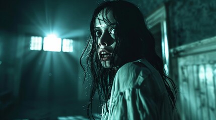 Capture the intense fear in viewers eyes as they experience a spine-chilling moment in a horror movie Show the minute details that amplify the suspense