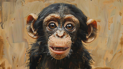   Monkey face painting with surprise expression and wooden background