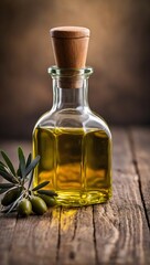 bottle of oil and olives	