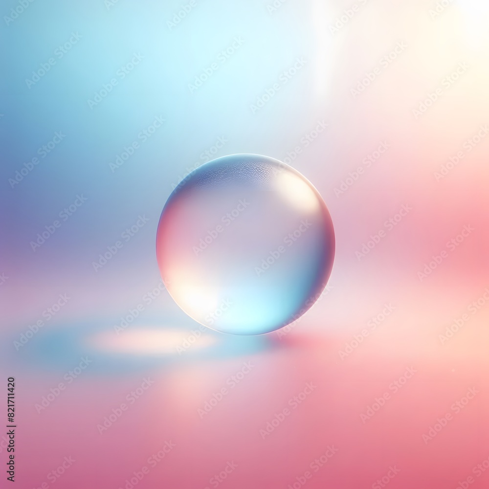 Poster featuring a translucent sphere with a soft focus, set against a pastel-colored background with a gra