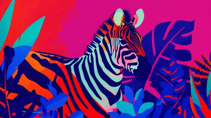 Fototapeta premium Illustration portrait of a zebra in trendy colorful psychedelic surreal colors