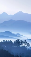 Hazy mountain landscape in morning mist