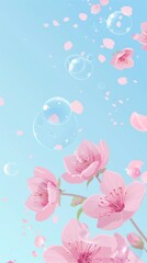 Floral Background with Pink Petals and Bubbles