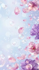 Lavender Flower Background with Delicate Pink Petals and Bubbles