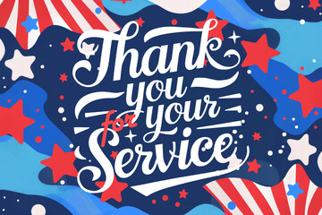  Veterans Day card, thank you for your service lettering on the stars and stripes background