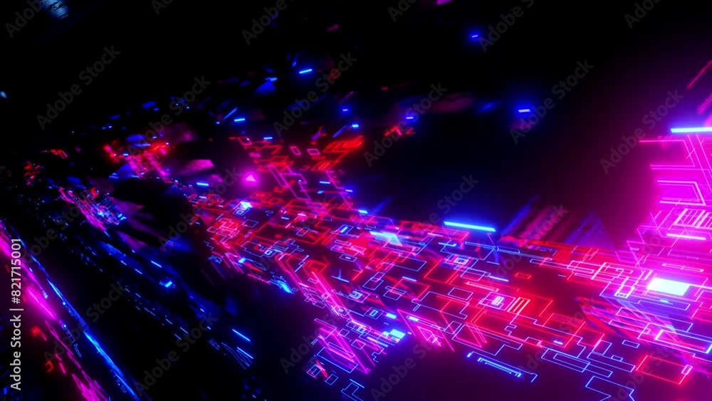 Aufkleber hi tech hologram. flight through hi-tech technology tunnel with camera shake. neon light, sci-fi con
