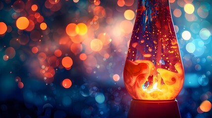 A lava lamp with abstract particles of different shapes and colors, with the light flickering on and off