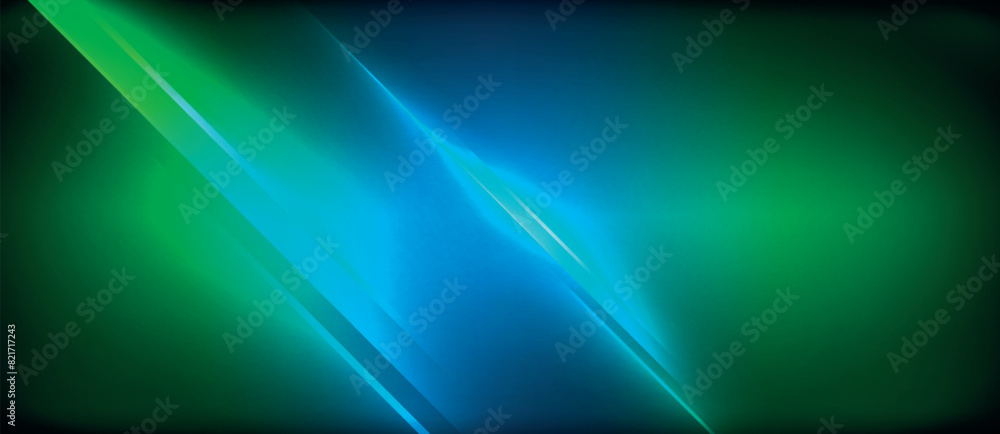 Poster on a dark background, a vibrant beam of blue and green light is illuminating the scene with a captiv