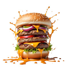 burger isolated on transparent background, png, Generative Ai	
