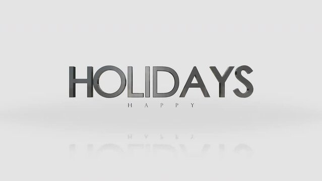 A sleek logo for Happy Holidays featuring stacked words in a modern font. The capitalized letters contrast with a lowercase a, creating a contemporary vibe
