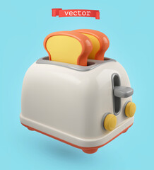 Toaster, 3d render vector cartoon icon