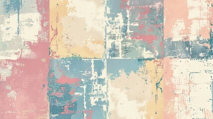An abstract painting with a vibrant pink, blue, and white backdrop, consisting of diverse shapes and colors, imbuing it with a unique and artistic essence.