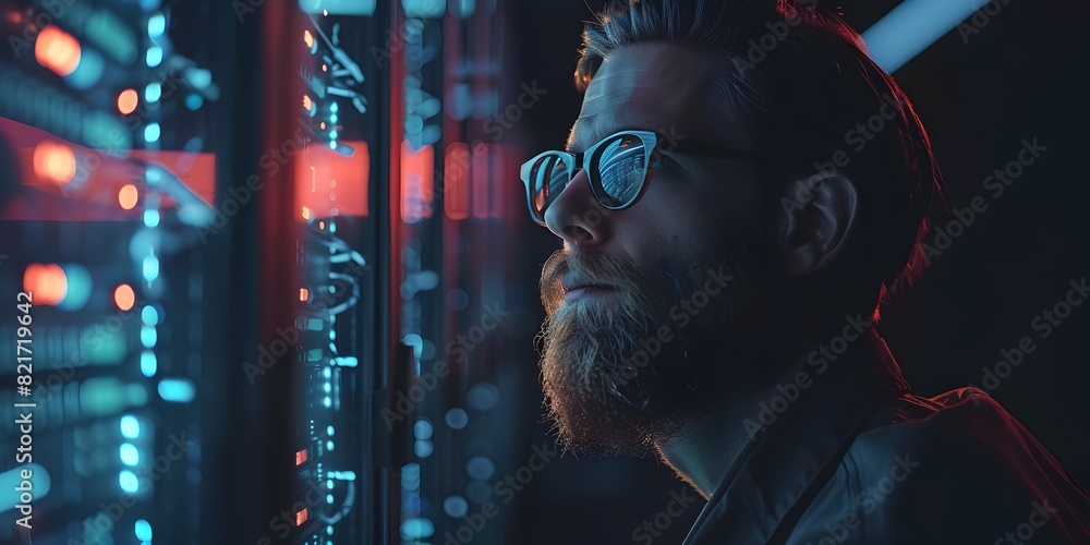 Aufkleber cybersecurity expert monitoring network in professional tech environment