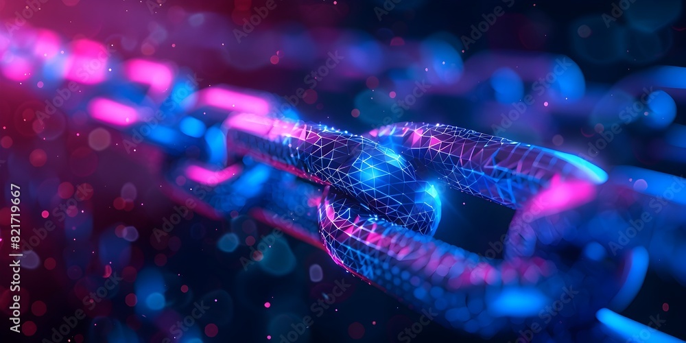 Poster futuristic blockchain technology visualized as a captivating digital chain with innovative details a