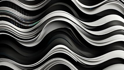 Abstract waves. Wavy background. Black and white wallpaper Generative AI 
