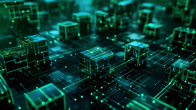 digital data cubes with binary codes and circuit lines, futuristic technology background, modern cyber tech wallpaper, business background