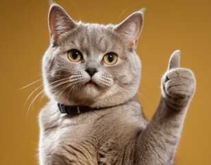 A cat is giving a thumbs up sign