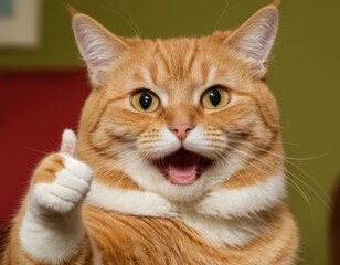 A cat is giving a thumbs up sign