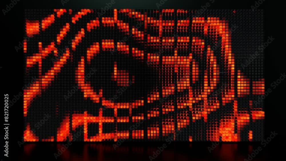 Aufkleber waves runs across pixels. 3d abstract looped background modern performance, lot of gray blocks form 