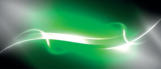 A vibrant green and white wave against a dark black backdrop, creating a striking visual contrast