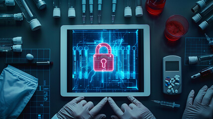 Medical data privacy and security concept. Electronic medical record. Data protection.