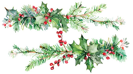 Christmas banner border. Watercolor illustration. 