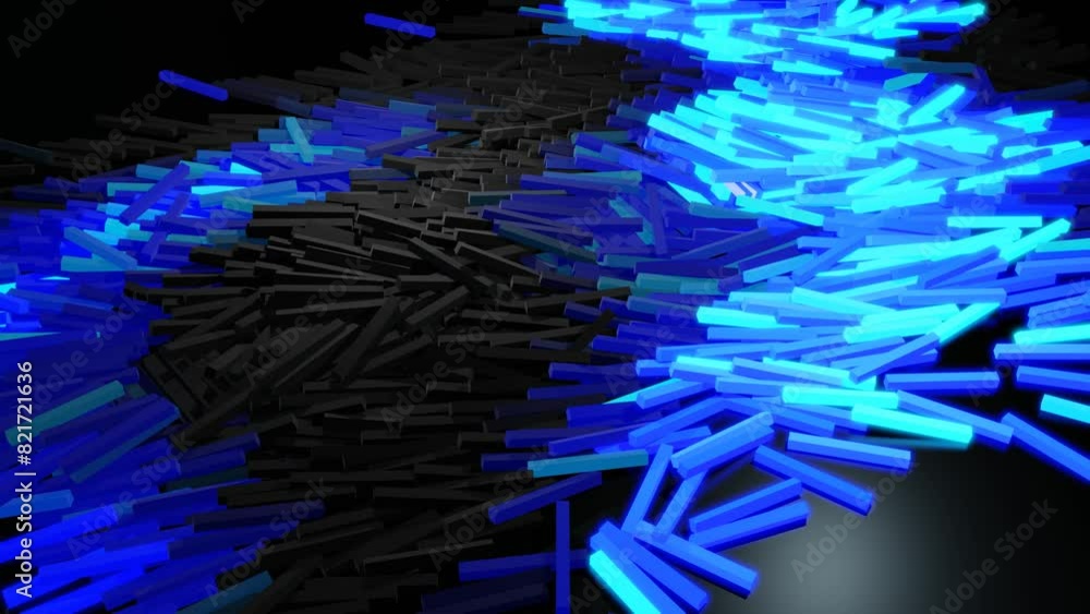 Aufkleber 3d abstract looped background with lot of gray rectangles lay on plane and light up blue. bulbs star