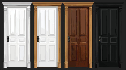 Closed wooden front doors of different colors  white