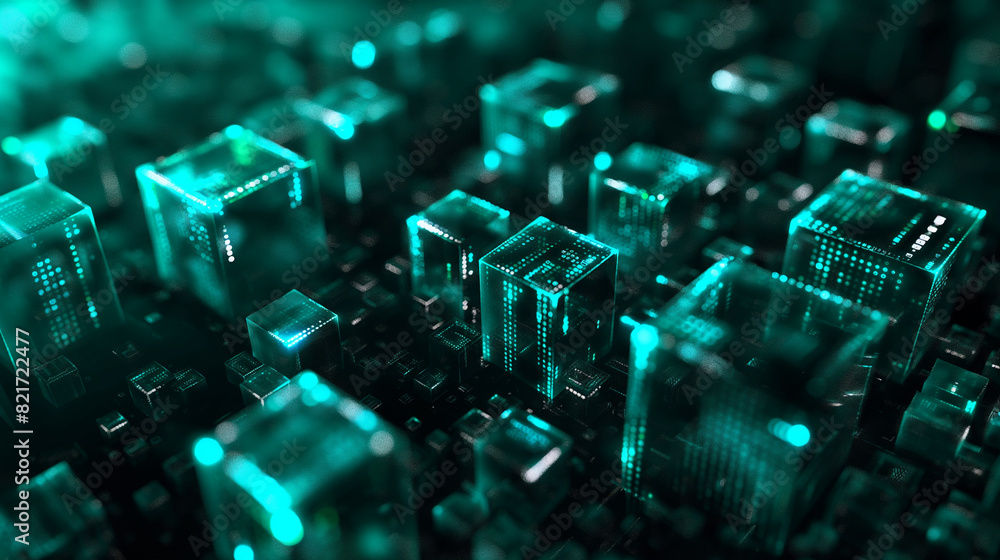 Aufkleber digital data cubes with binary codes and circuit lines, futuristic technology background, modern cyb