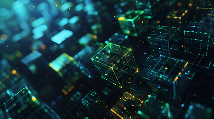 digital data cubes with binary codes and circuit lines, futuristic technology background, modern cyber tech wallpaper, business background