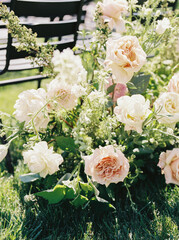 Garden wedding with vibrant pink and white roses