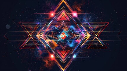 A vibrant abstract design featuring a star in the center surrounded by an explosion of colors and shapes.