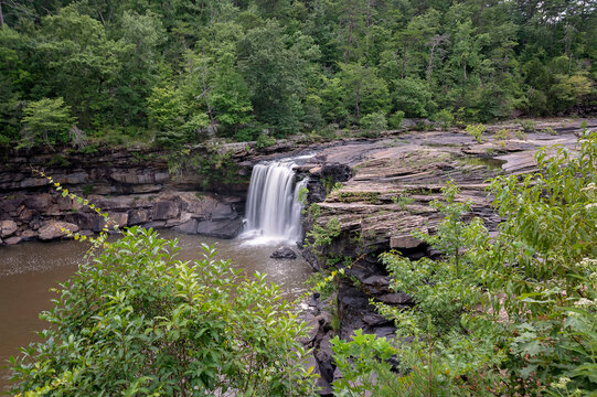 DeSoto Falls surrounded by lush green forest