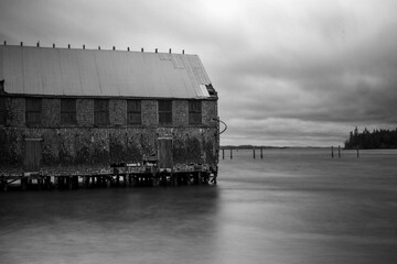 An old run down waterfront building in Lubec, Maine