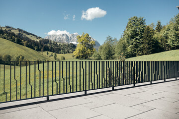 Jura Grey stone terrace with panoramic Wilder Kaiser mountain view