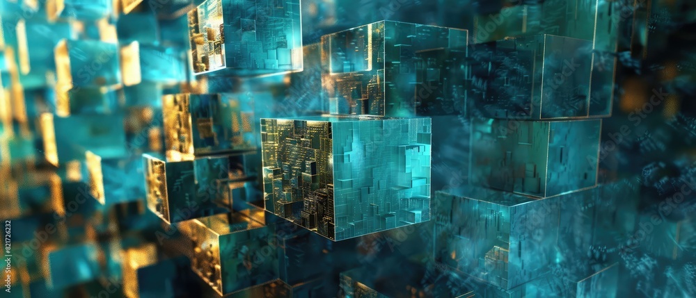 Poster digital modern. luminous cuboid as three-dimensional digital background