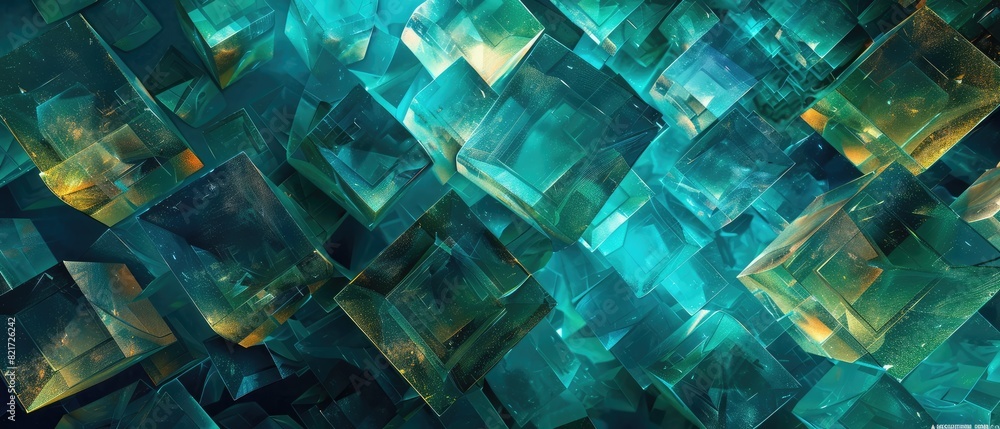 Poster matrix concept with many floating luminous cuboids