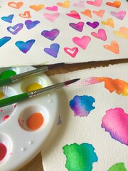 Bright and Vibrant Watercolor Art Palette and Canvases