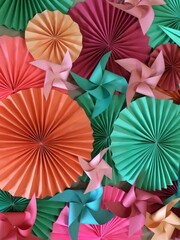 Colorful Paper Pinwheels and Rosettes in Festive Display
