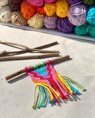 Colorful Thread Skeins and a Mini Macrame Wall Hanging