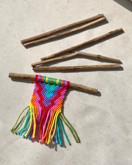 Colorful Mini Macrame Hangings on Twig Rods