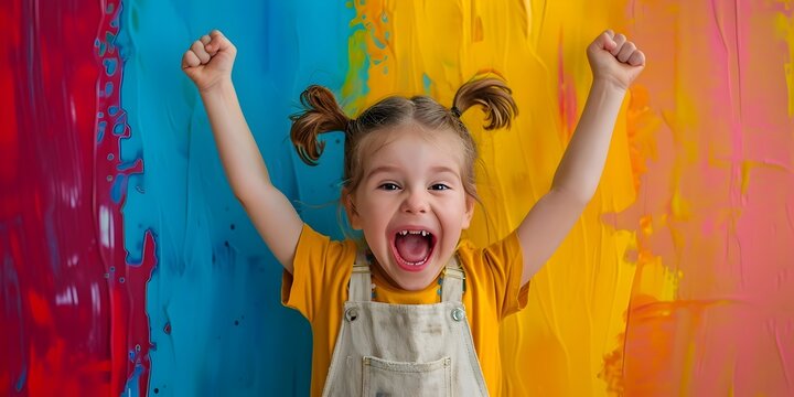 young girl expressing joy and enthusiasm with vibrant colors