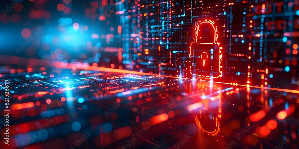 Poster cybersecurity futuristic digital environment with vibrant neon glow and intricate circuit patterns f