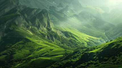 beautiful green valley in the mountains landscape wallpaper  - Powered by Adobe