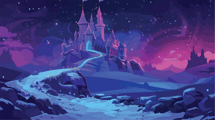 Fantasy castle on magic night background. Vector cart